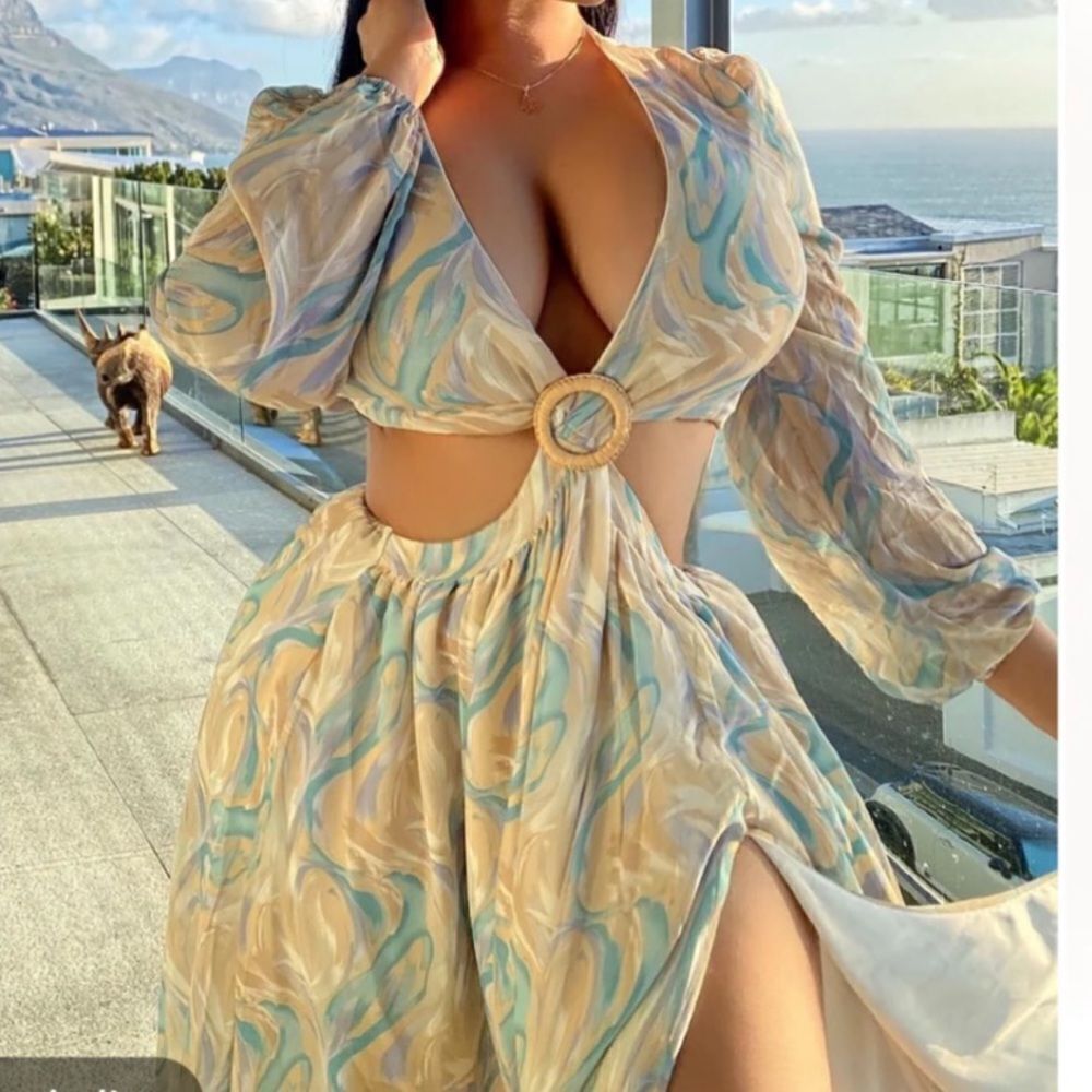NWT Fashion Nova Eternal Beauty Maxi Dress Boho Blue Green Purple Taupe Size L - Picture 3 of 15